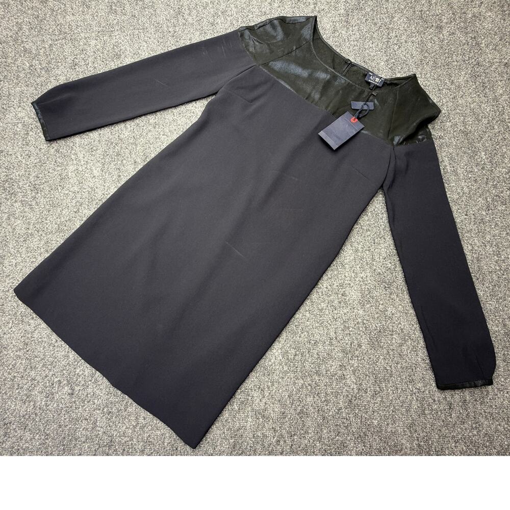 Armani Jeans Womens Dress Size 4 Black Long Sleeve Shiny Yoke NWT Italy NEW